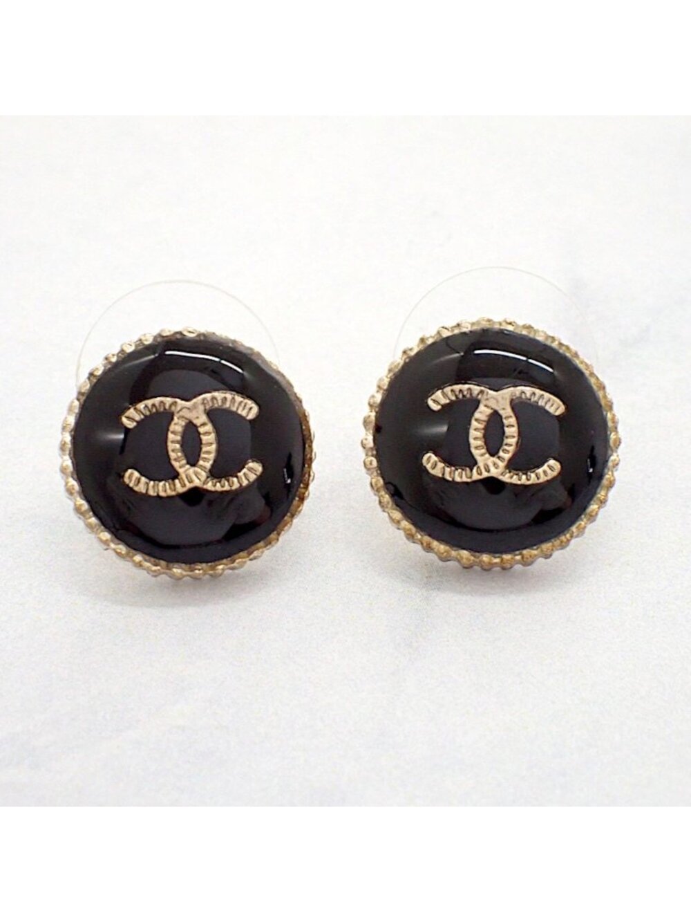Chanel CC Logo Earrings Metal Black Gold